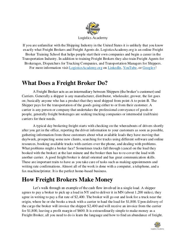 Job Description for Freight Brokers and Freight Agents ...