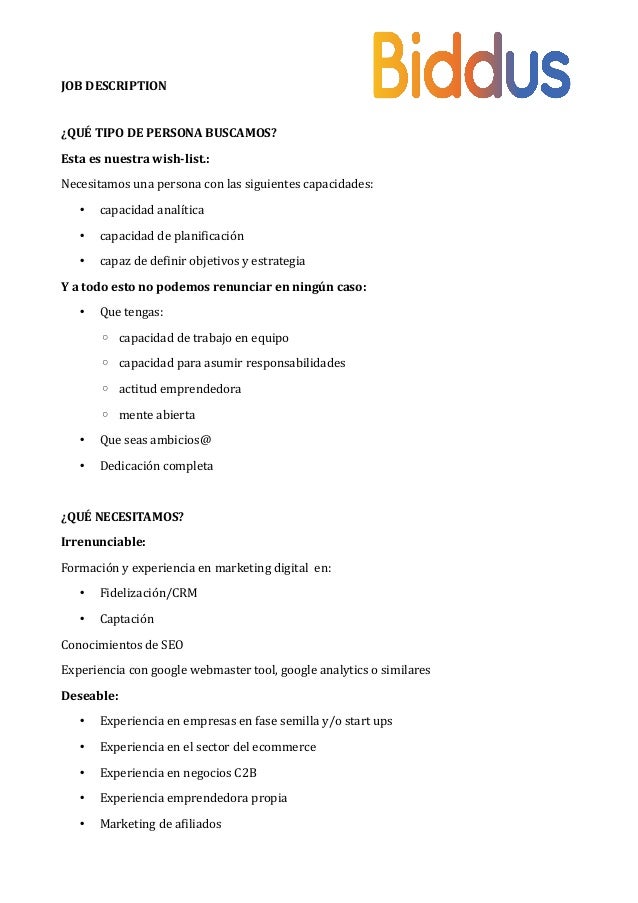 Job description marketing