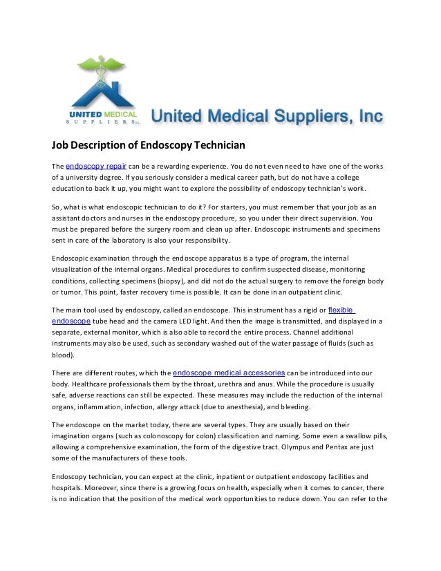 Job Description of Endoscopy Technician