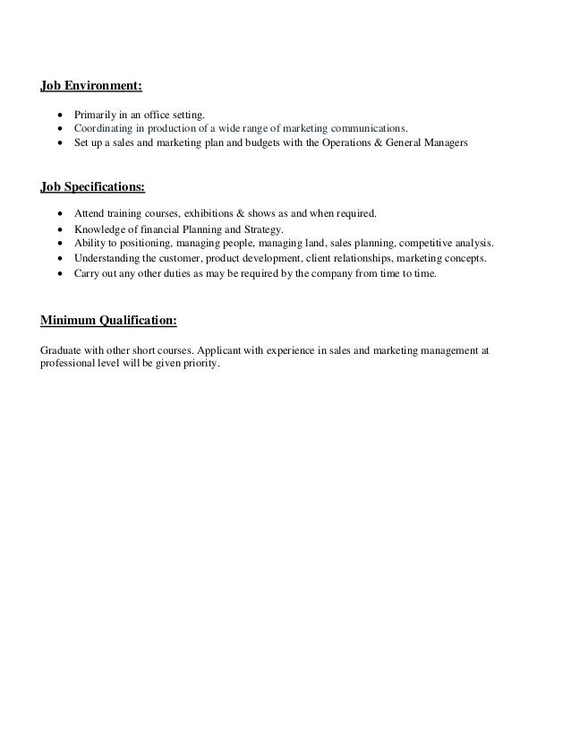 Job Description Of Manager In Sales And Marketing Department