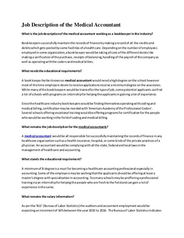 Job description of the medical accountant