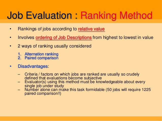 Advantages And Disadvantages Of Ranking Method Of Job Evaluation Job Retro