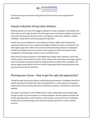 Job in Middle East for Indian: Career Opportunities and Growth Abroad | PDF