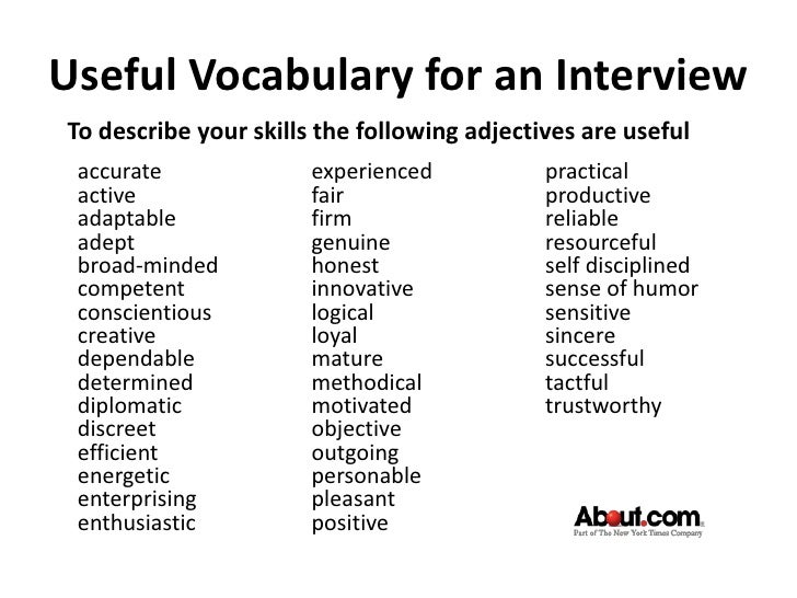 Job interview vocabulary list