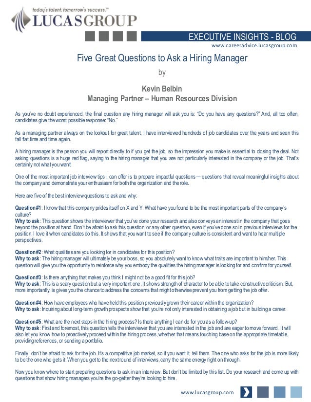 questions to ask a manager