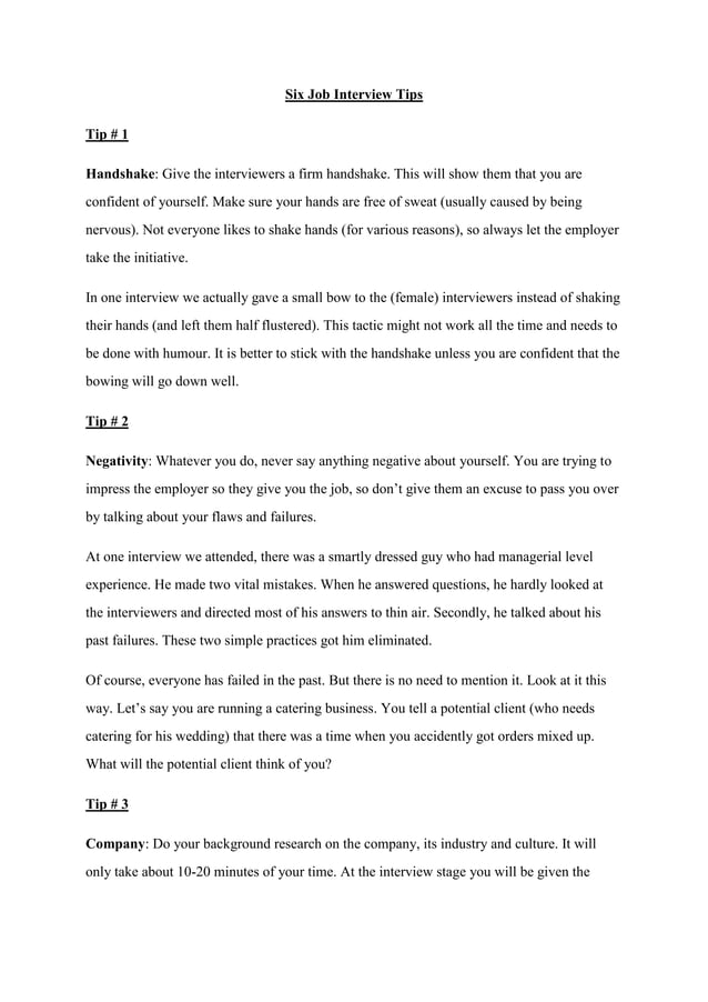 Downloadable Interviewee Tips Job interview tips | PDF