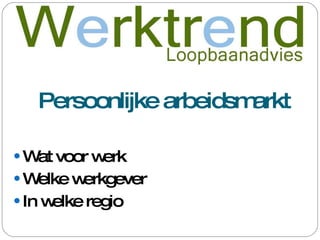 Persoonlijke arbeidsmarkt Wat voor werk Welke werkgever In welke regio 