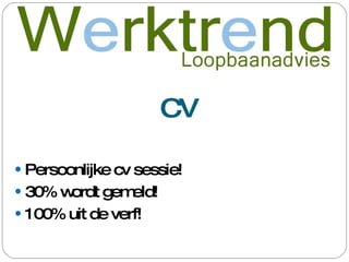 CV Persoonlijke cv sessie! 30% wordt gemeld! 100% uit de verf! 