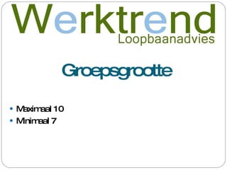 Groepsgrootte Maximaal 10 Minimaal 7 