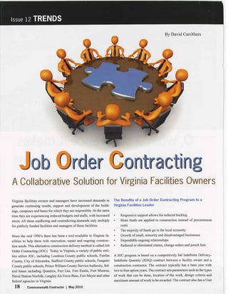 Job Order Contracting a Collaborative Solution for Facilities Owners May 2010