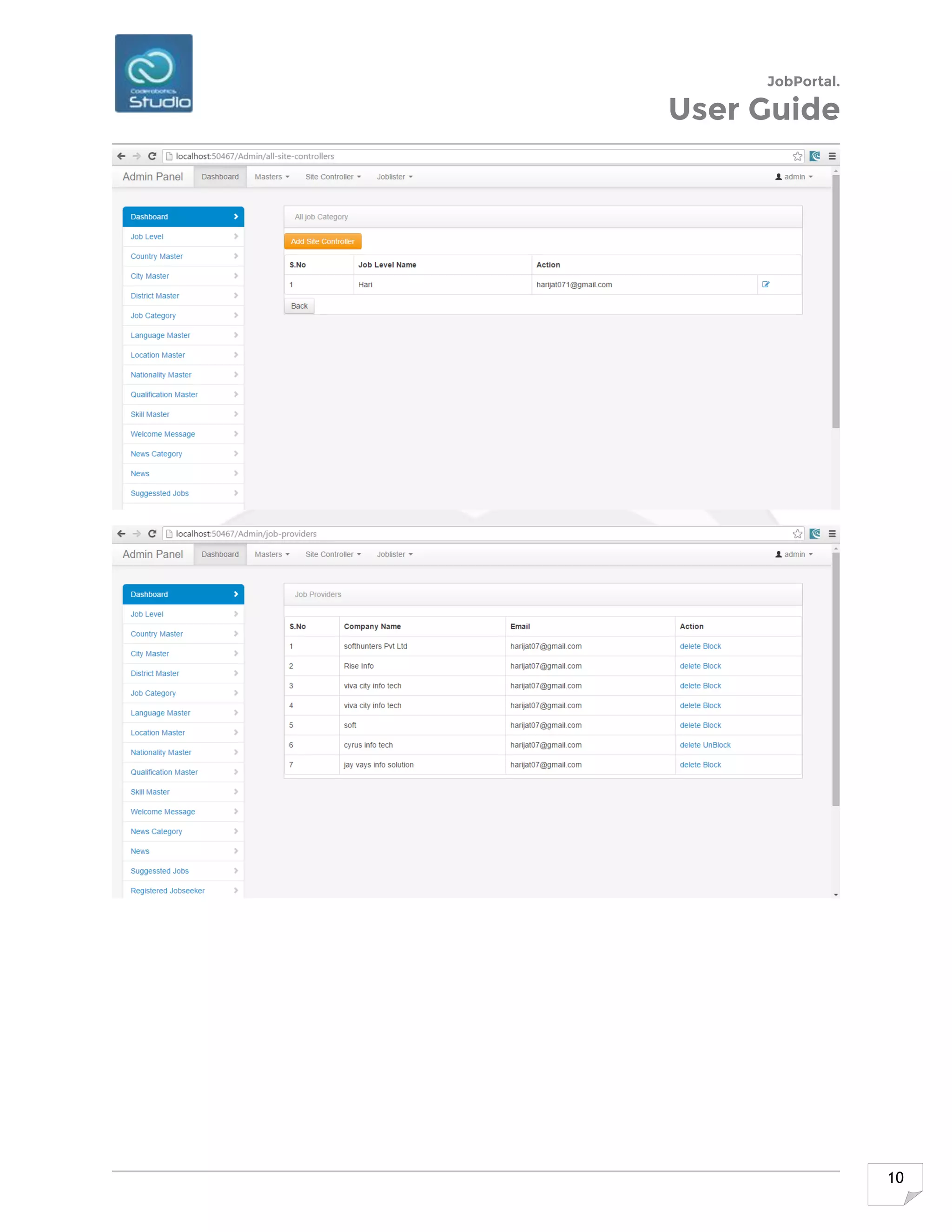 JobPortal.
User Guide
10
 