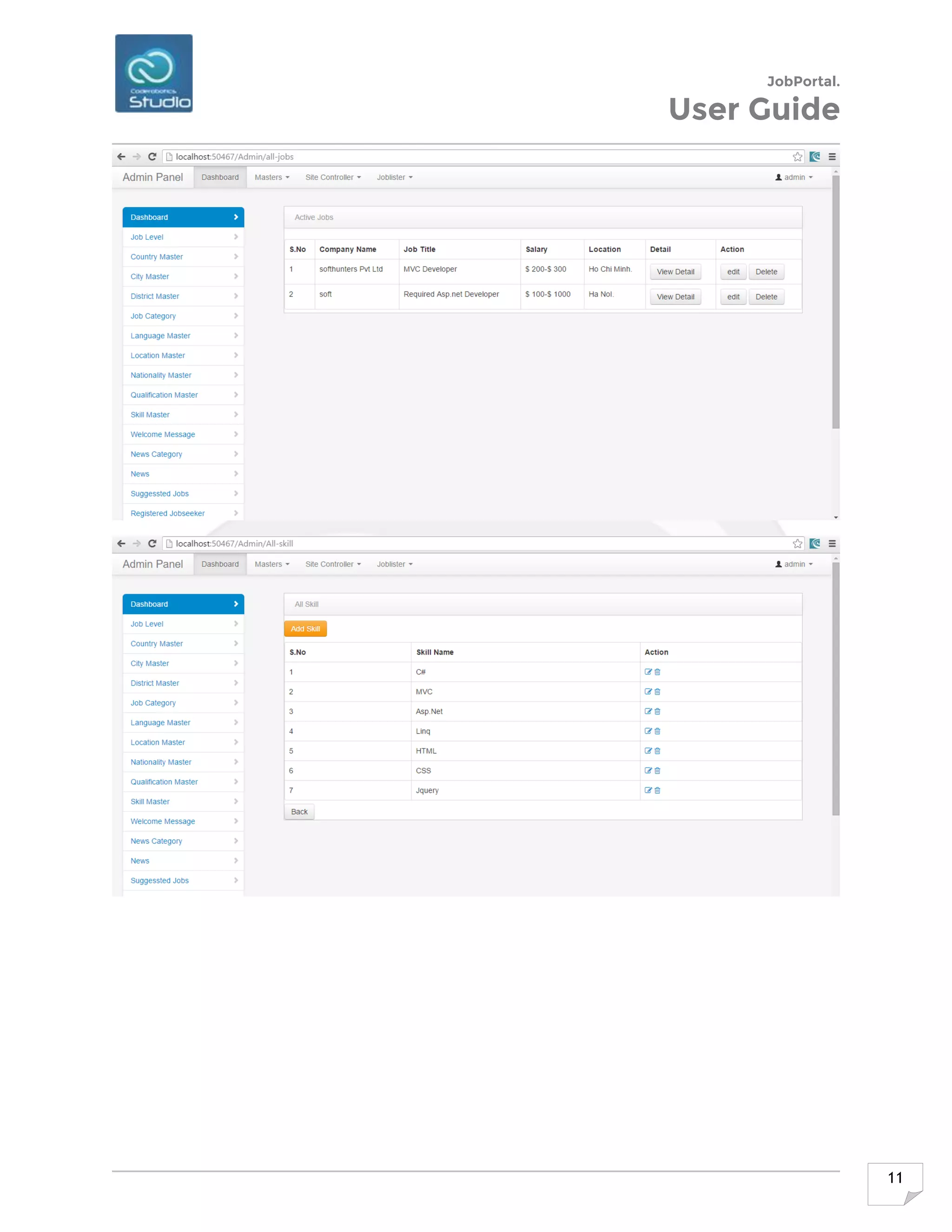 JobPortal.
User Guide
11
 