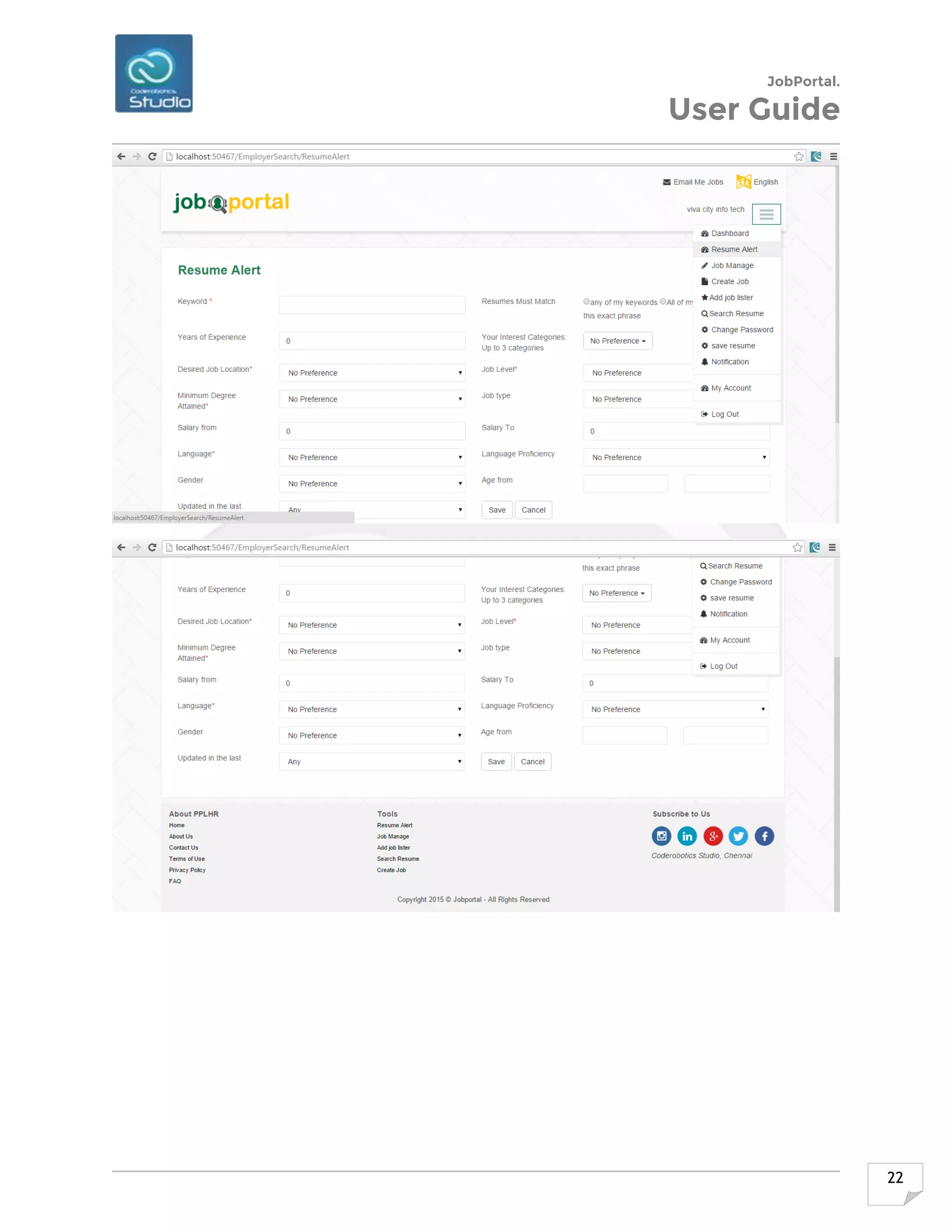 JobPortal.
User Guide
22
 