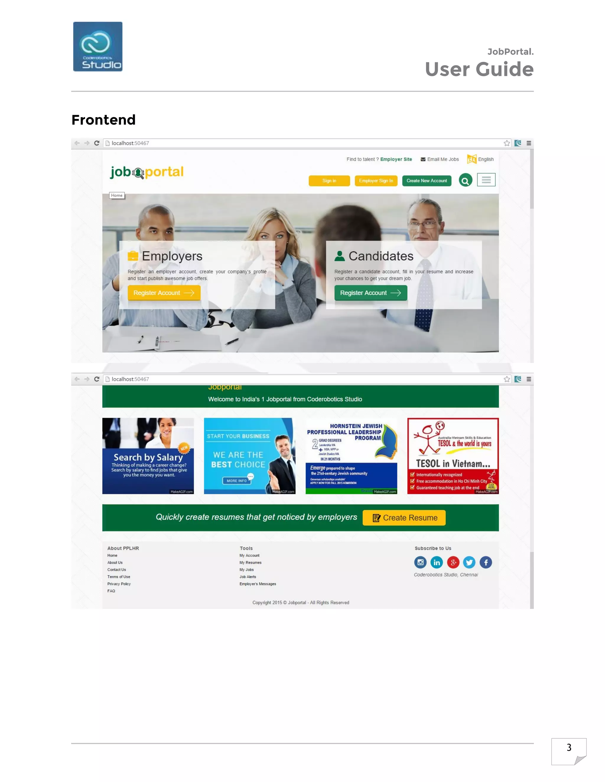 JobPortal.
User Guide
3
Frontend
 