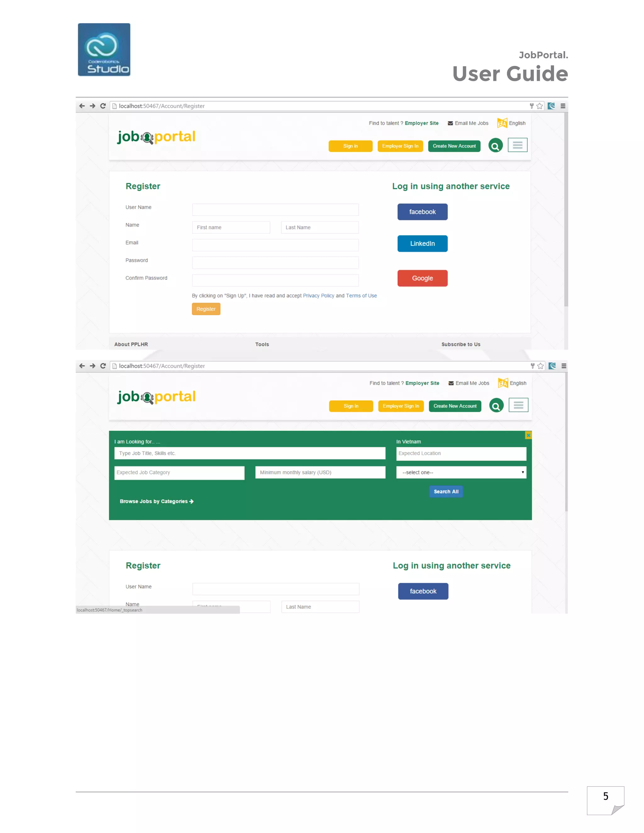 JobPortal.
User Guide
5
 