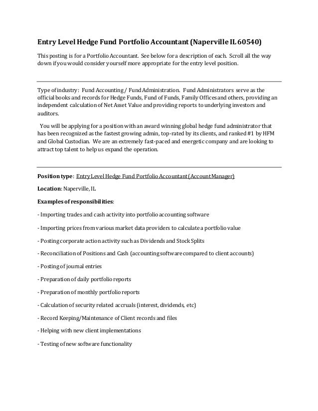 Entry Level Hedge Fund Portfolio Accountant