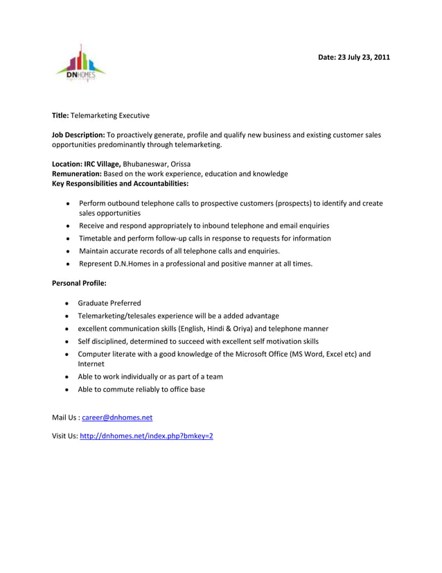 Telemarketing Executive PDF