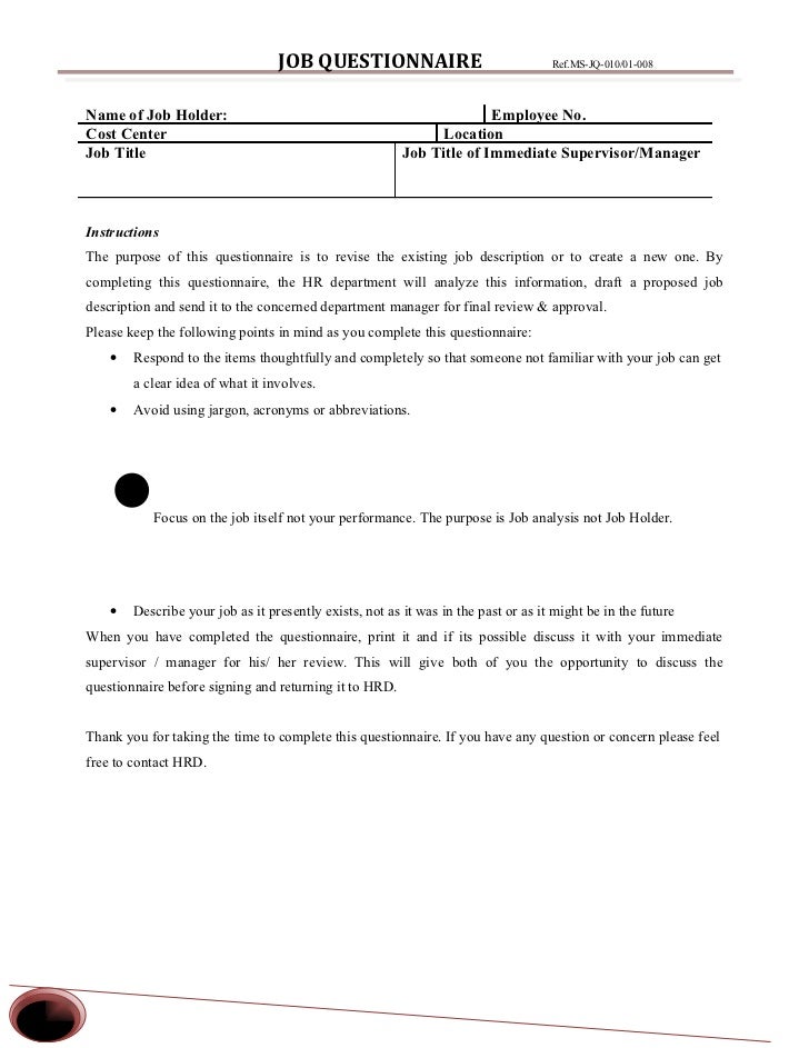 Job questionnaire