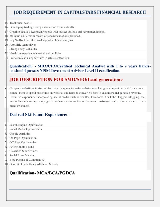 Forex technical analyst job description