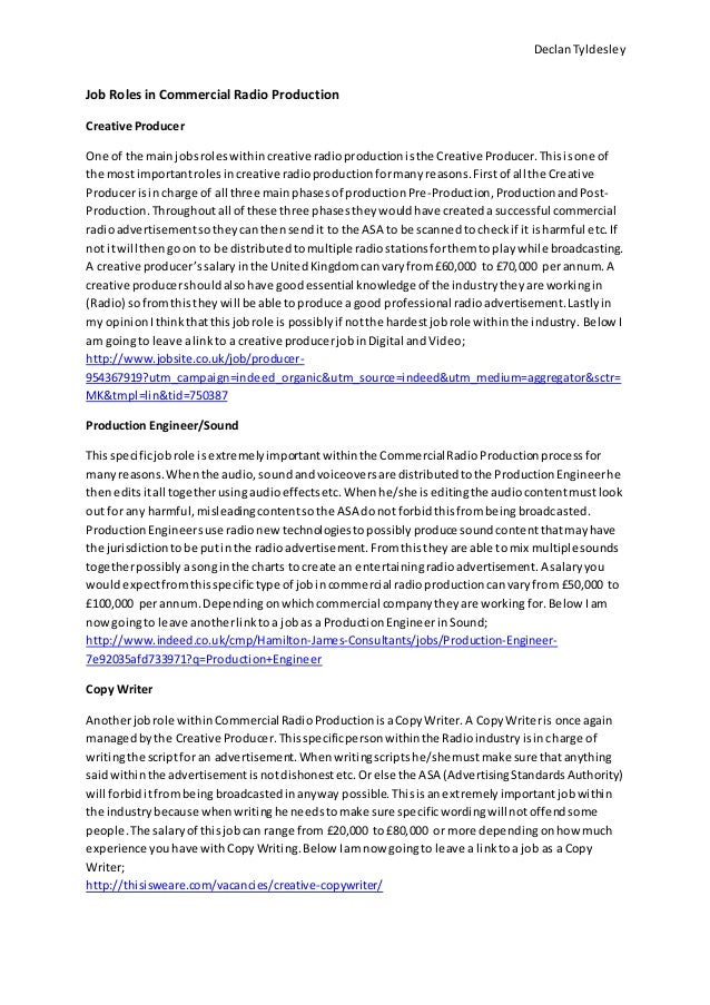 Job Roles in Commercial Radio Production