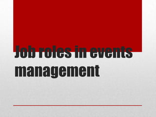 Job roles in events
management
 