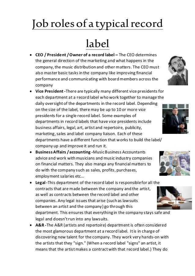 Job roles of a typical record label