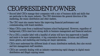 Record label roles and responsibilities