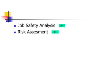  Job Safety Analysis
 Risk Assesment
 
