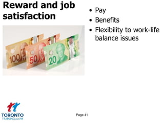 Reward and job
satisfaction
• Pay
• Benefits
• Flexibility to work-life
balance issues
Page 41
 