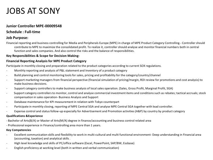 Jobs at sony