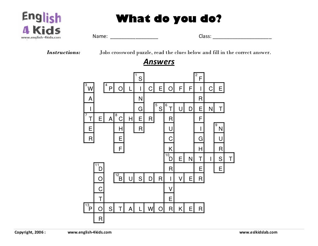 Jobs crossword puzzle