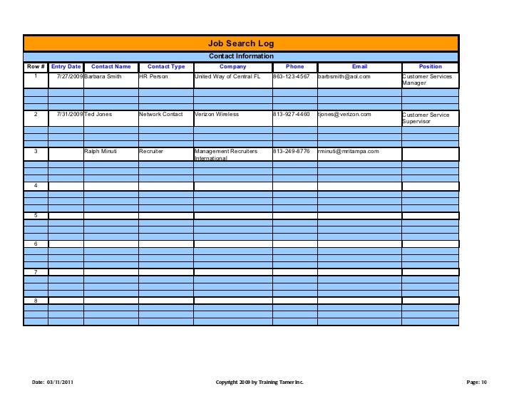 job search log excel
