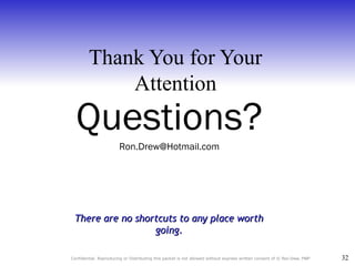 Thank You for Your Attention There are no shortcuts to any place worth going. Questions? [email_address] 