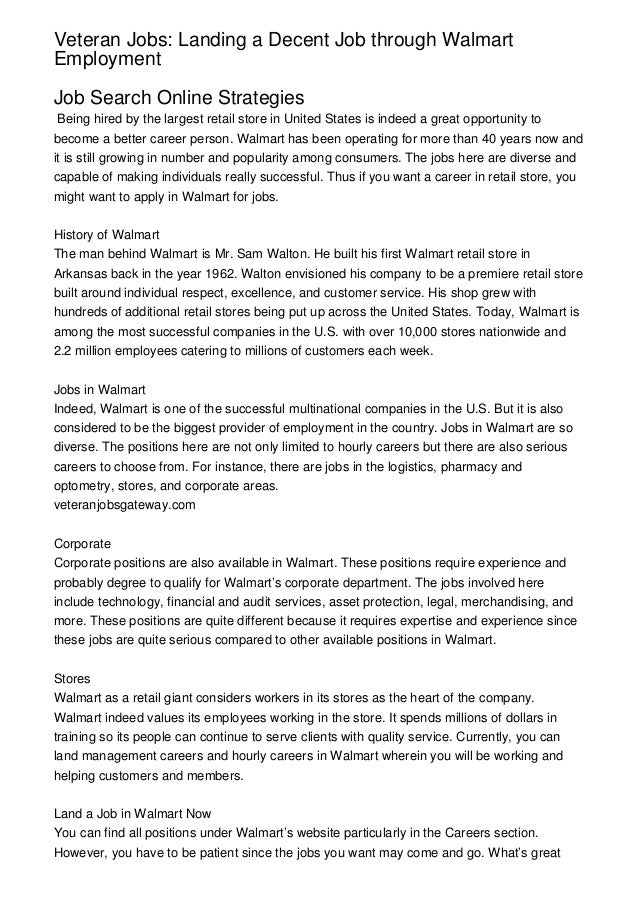 Veteran Jobs Landing a Decent Job through Walmart Employment