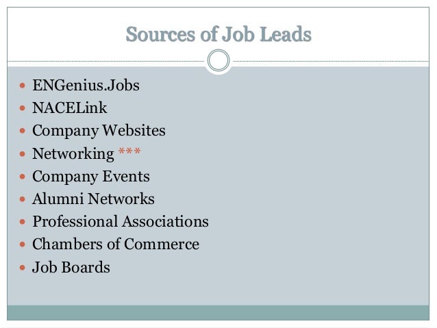 job search strategies workshop 2011 civil engr sources of job leads