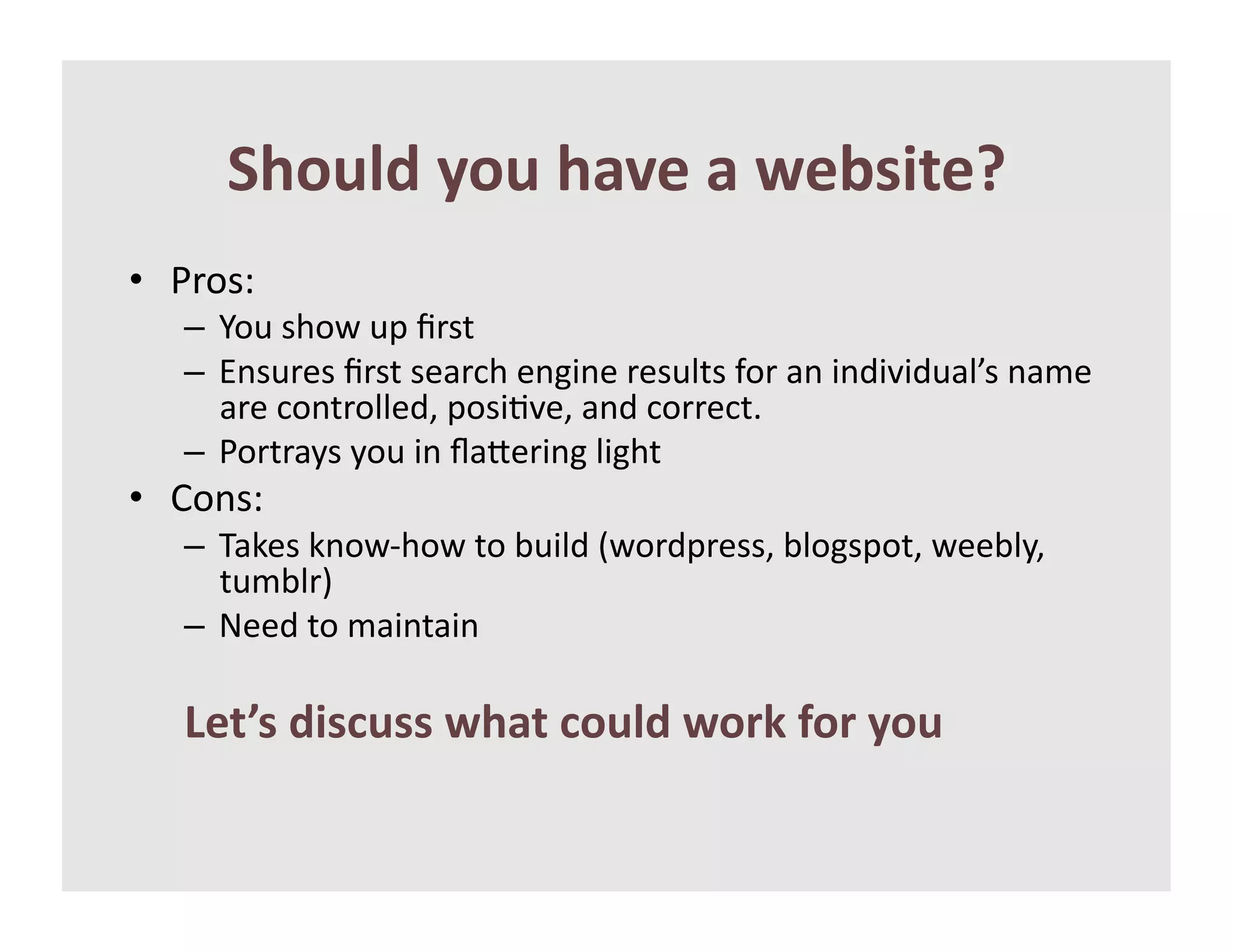 !5"8&*'7"8'5%G)'%'=).0$4)I'
•  T)1#e &&
   –  M1"&#;1B&"6&Z)#+&
   –  k%#")(#&Z)#+&#($)2;&(%>*%(&)(#".+#&G1)&$%&*%/*F*/"$.^#&%$4(&
      $)(&21%+)1..(/_&61#*=F(_&$%/&21))(2+g&&
   –  T1)+)$5#&51"&*%&m$L()*%>&.*>;+&
•  ]1%#e&
   –  E$-(#&-%1BP;1B&+1&7"*./&HB1)/6)(##_&7.1>#61+_&B((7.5_&
      +"47.)I&
   –  i((/&+1&4$*%+$*%&

   O)4?0'*$0#800'=5%4'#"8&*'=",1'+",'7"8&
 