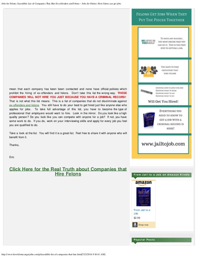 Jobs for felons incredible list of companies that hire ex offenders