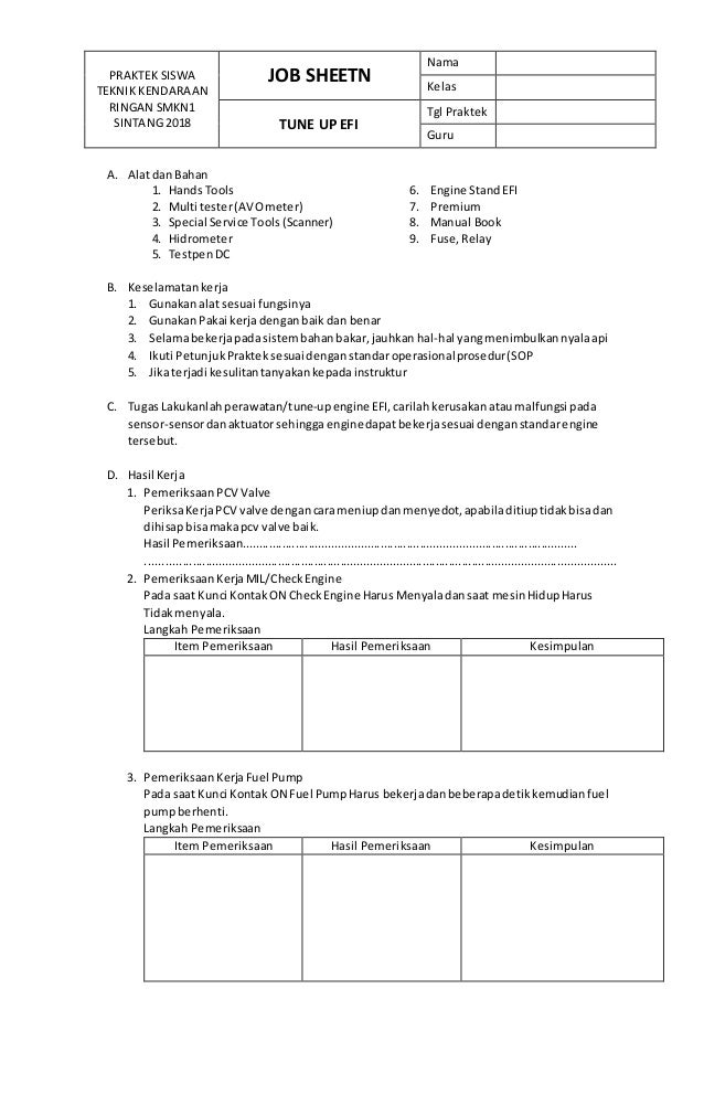 Job Sheet Efi