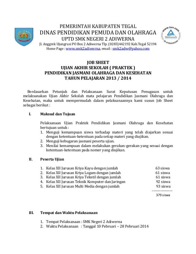JOB SHEET UJIAN SEKOLAH PENJASORKES 2013