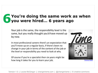 6   You’re doing the same work as when
    you were hired… 6 years ago

    Your job is the same, the responsibility level...