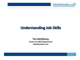 Understanding Job SkillsUnderstanding Job Skills
Tim McElhinny
Center for R&D Department
Jobsdhamaka.com
1
 