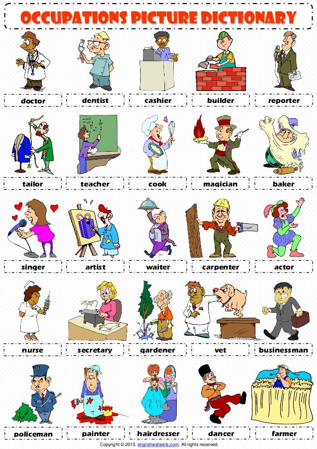 Jobs occupations professions pictionary poster vocabulary worksheet 1