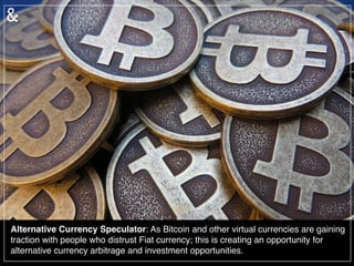 Alternative Currency Speculator: As Bitcoin and other virtual currencies are gaining
traction with people who distrust Fia...