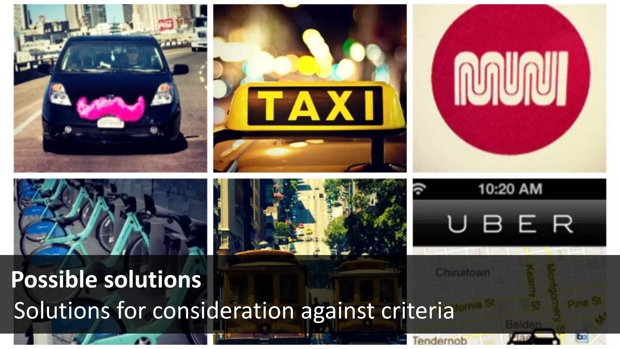 Possible solutions
Solutions for consideration against criteria
 