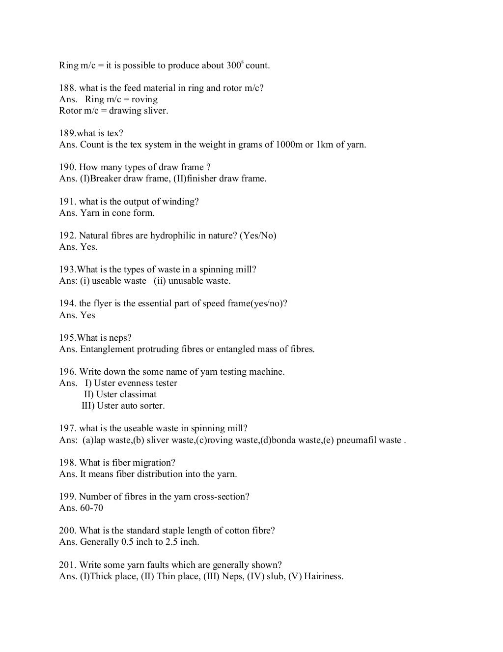 Job , viva , interview questions for textile engineers