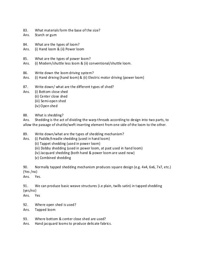 Job , viva , interview questions for textile engineers