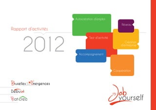 Rapport d’activités
2012
Autocréation d’emploi
Test d’activité
Accompagnement
Coopération
Création
d’entreprise
Réseau
 