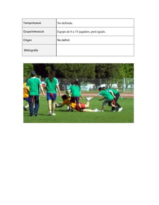 ձ𳾱ǰٳó      No definida.

Grups/interacció   Equips de 6 a 15 jugadors, però iguals.

Origen             No definit.


Bibliografia
 