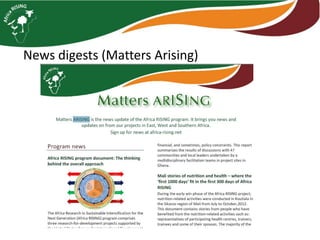 Communication and knowledge management in Africa RISING