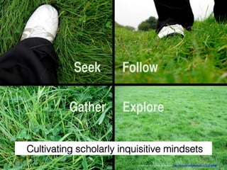 cc licensed ﬂickr photo by assbach: http://ﬂickr.com/photos/assbach/253218488/	

Gather	
Seek	
 Follow	
Explore	
Cultivating scholarly inquisitive mindsets!
 